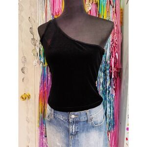 Vintage 90s M Studio Black Velvet One Shoulder tank top